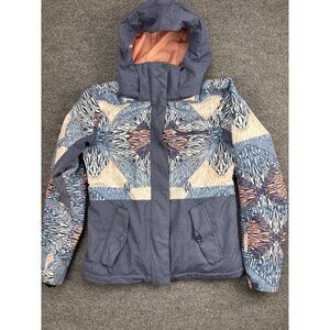 Roxy Jacket Womens Medium Blue Pink Patterned DryFlight 10K Snow Ski Coat Hooded